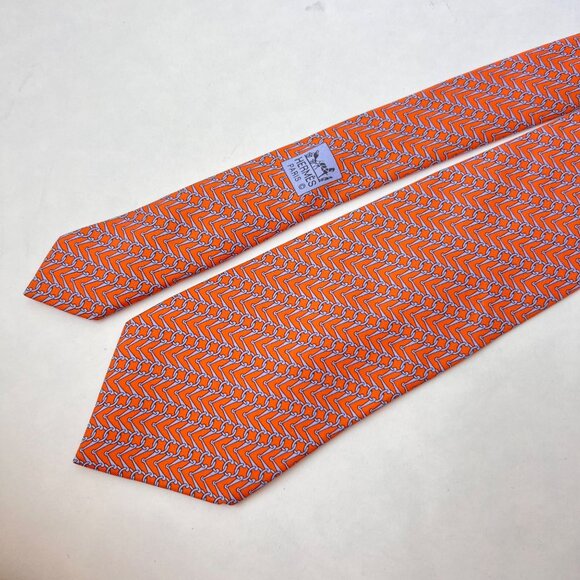 Hermès Paris chain link print 100% Silk Tie, Orange - Picture 1 of 3